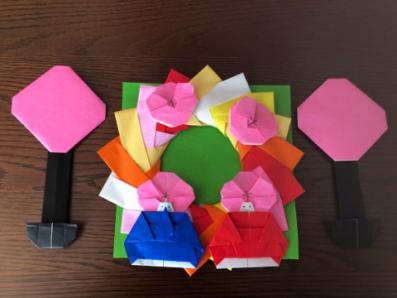 ひな祭りの折り紙の完成品